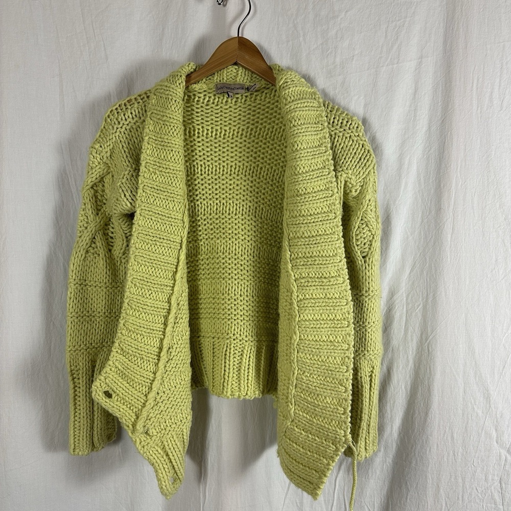 Lulu Castagnette Lime‎ Green Chunky Knit Wrap Cardigan Y2K Indie Sweater Small